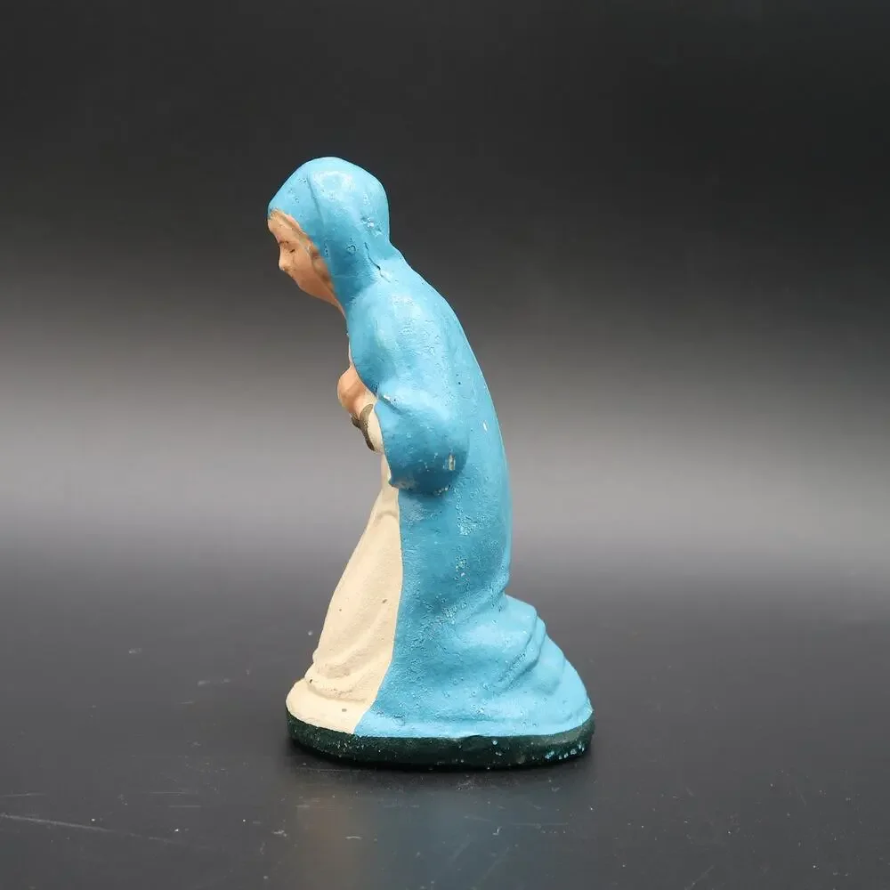 Virgin Mary Nativity Figure 4 1/2 in Hand Painted Plaster Vintage Christmas